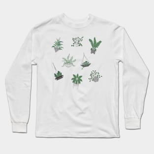 Cute Green and Black and White Plant Drawing Long Sleeve T-Shirt